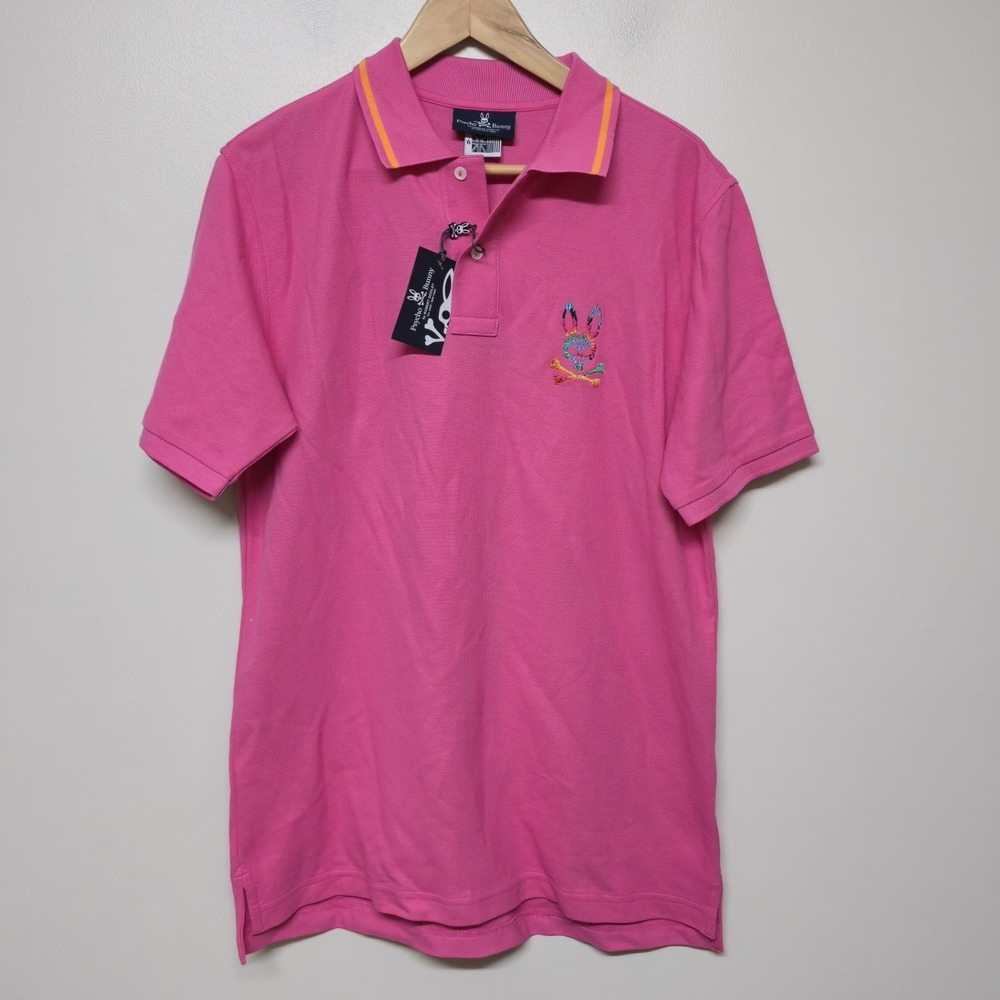 Psycho Bunny Men's Polo Shirt Pink Tie Dye‎ Logo Short Sleeve Size 6 Large NWT